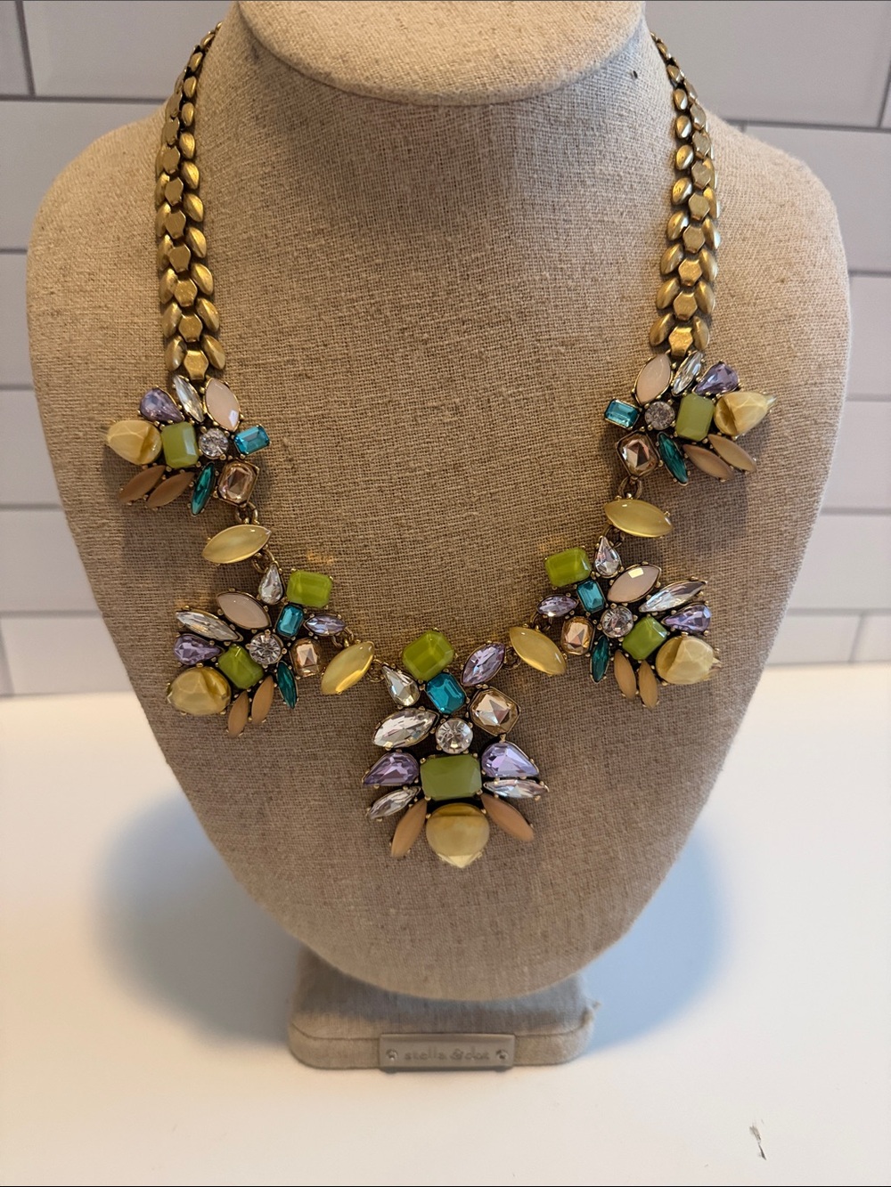 Stella & Dot Pastel Multi-Stone Floral Necklace - Gold Tone
